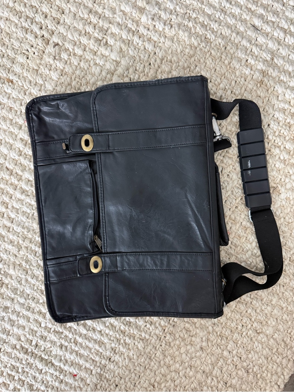 Classic Black Leather Messenger Bag